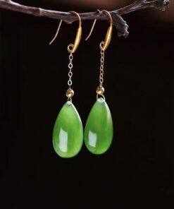 Hetian Green Jade Teardrop Earrings (2)