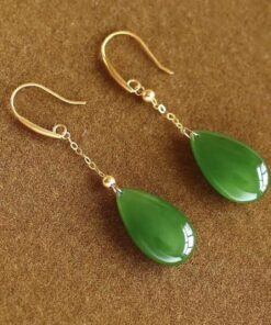 Hetian Green Jade Teardrop Earrings