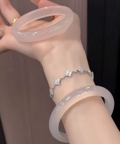 High-Grade Ice White Moonlight Chalcedony Round Bangle (2)