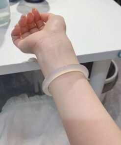 High-Grade Ice White Moonlight Chalcedony Round Bangle (4)