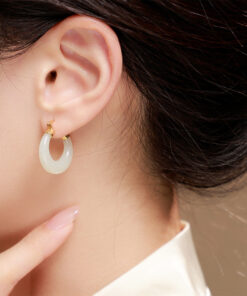 Natural Hetian Jade Sterling Silver Women's Earrings (2)