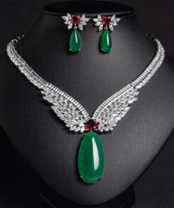 Parisian Retro Luxury CZ Pendant & Drop Earrings Ensemble (2)