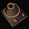 Vintage Copper Necklace Ear Studs and Bracelet Set Inlaid with Rhinestones