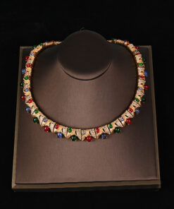 Vintage Copper Necklace Ear Studs and Bracelet Set Inlaid with Rhinestones (2)